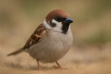 A sparrow stands poised in a field of golden grass, its gaze meeting ours with an air of quiet curiosity