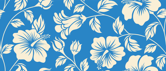 Hawaiian aloha hibiscus flower Seamless pattern. © andin
