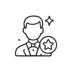 Simple line drawing of a person with a star icon, representing achievement and recognition.