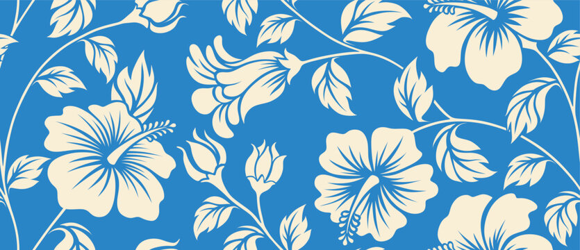 Hawaiian aloha hibiscus flower Seamless pattern.