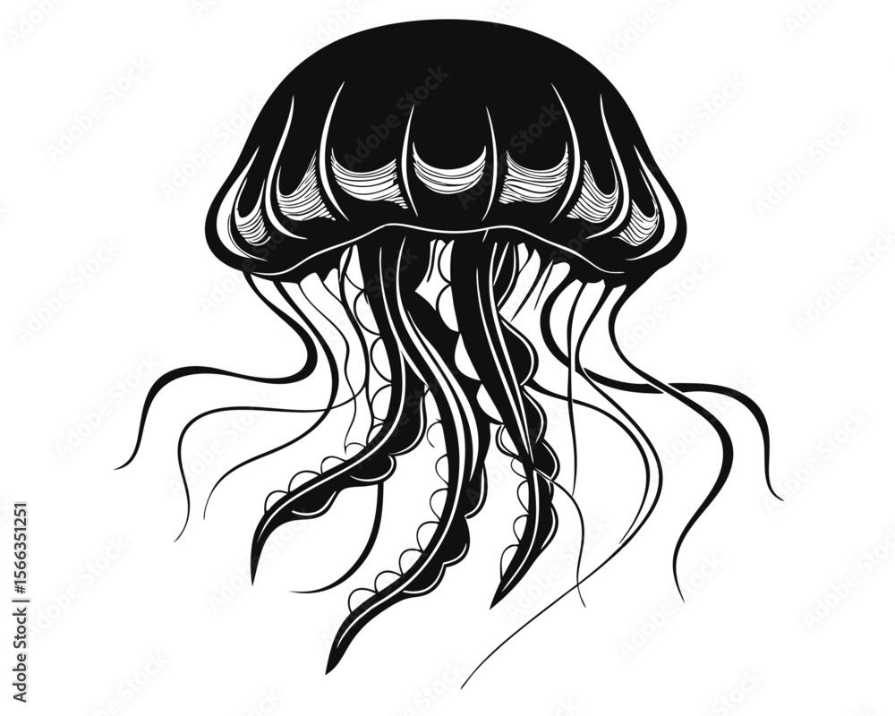 Poster vibrant jellyfish gracefully drifting in clear oceanic waters showcasing intricate details and a tra