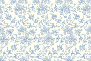 Vintage floral ethnic tapestry modern embroidery texture boho design vector illustration hand drawn silhouette indigo blue flower motif branches leaves wallpaper seamless background border.