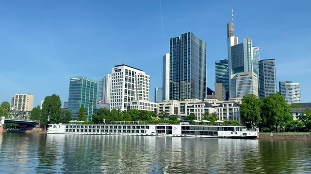 Frankfurt financial district skyscrapers overlooking River Main waterfront cityscape skyline