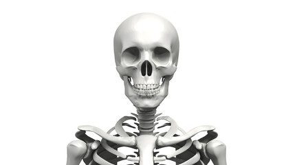 Bust up shot of Human body Skeleton, Anatomy bones Illustration. Transparent Background. 3d render image.