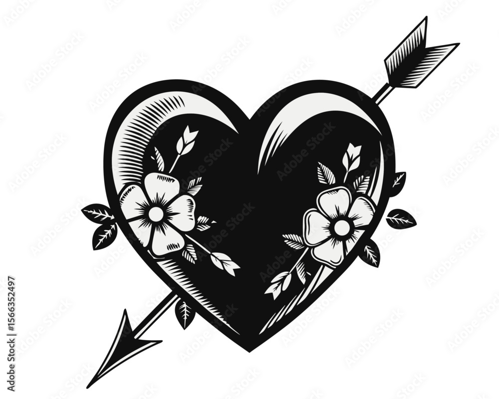 Poster abstract graphic design featuring a bold heart motif with vibrant color separations and clean lines 