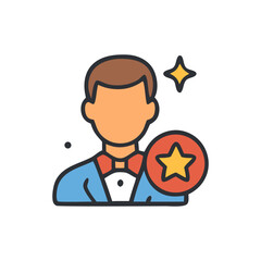 A distinguished man, elegantly dressed, receives a prestigious award, symbolized by a star.