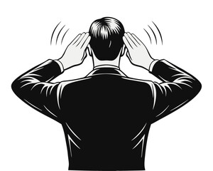 Silhouette of a person covering their ears conveying a message of blocking out noise sound or unwanted information depicted in a clean graphic style