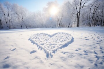 Heart of snow illuminating winter wonderland on sunny day