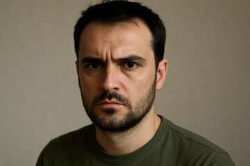 Obraz premium A Study in Contrasts - The Intense Gaze of a Man Against a Simple Background
