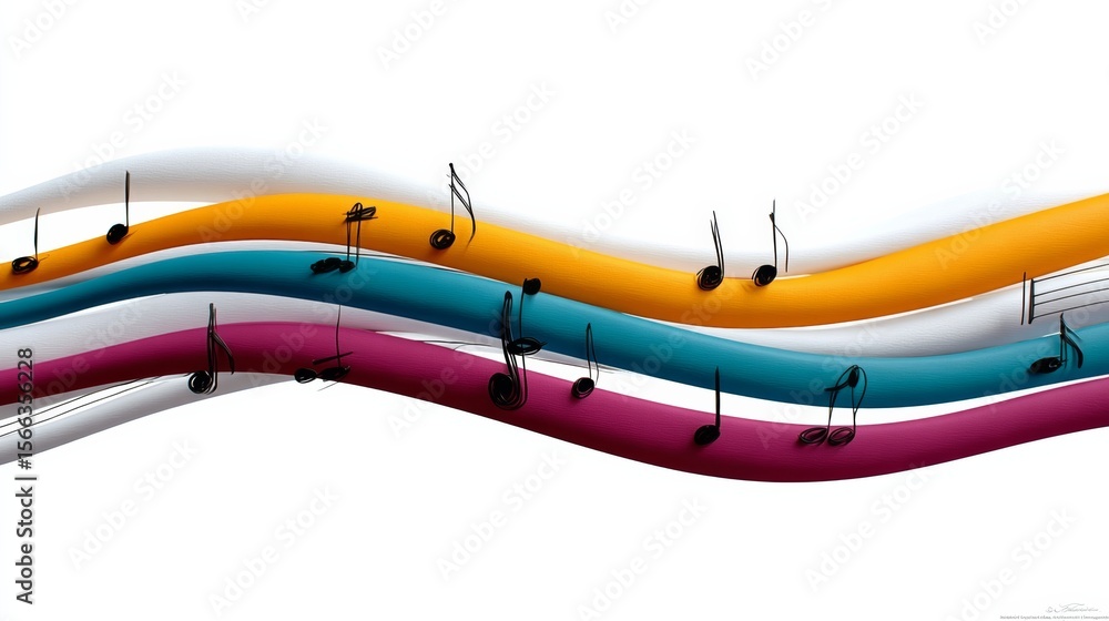 Poster colorful line of notes with a white background. the notes are in different colors and are arranged i