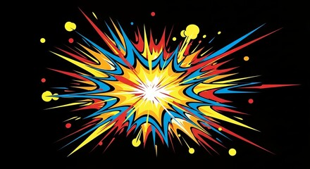 Fototapeta premium Dynamic abstract colorful starburst explosion graphic element vector illustration bright vibrant energy burst effect design on black background