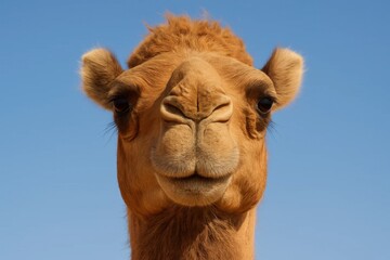 Fototapeta premium A camel's calm demeanor against a clear blue sky