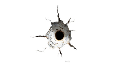 bullet hole with cracked edges isolated on transparent background