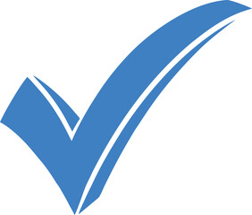 Blue check mark symbol with white highlights on a white background checkmark tick