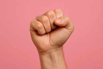 A Hand Clenched in Determination Against a Pink Backdrop