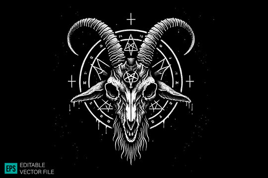 devil goat tattoo design dark art scary creepy style tattoo illustration vector black and white background templates