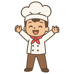 cute little boy chef happy expression flat color vector illustration template design
