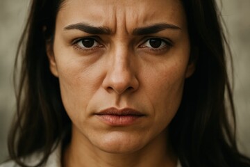 The intensity in her eyes reflects a deep emotional state