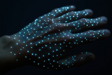 A Hand Encased in Blue LEDs