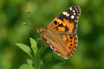 A Butterfly Perches on a Leaf in Verdant Serenity