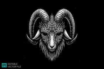 devil goat tattoo design dark art scary creepy style tattoo illustration vector black and white background templates