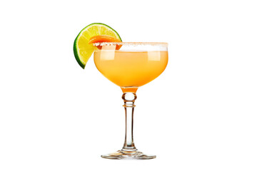 orange cocktail with lime garnish isolated on transparent background