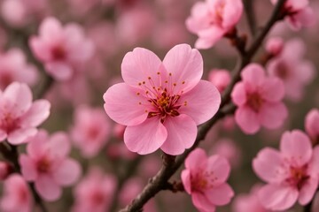 Obraz premium A delicate dance of pink blossoms in full bloom, with a soft blur of nature's artistry