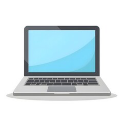 Modern Silver Laptop with Blue Screen Mockup Isolated on White Background