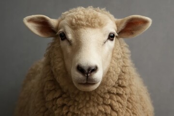 Fototapeta premium A single sheep stands out against a muted backdrop, its woolly coat a testament to nature's simplicity and beauty