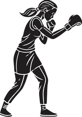 female boxer in ready stance black silhouette
