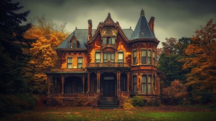 Autumnal mansion in a gloomy forest
