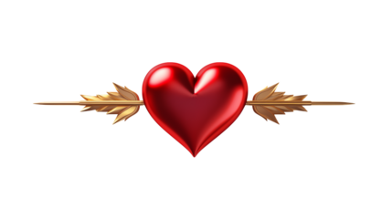 A striking red heart pierced by a golden arrow symbolizing love and romance  isolated on transparent background