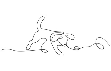 Dachshund dog continuous one line vector drawing. Single line art dachshund dog. Graphic illustration. bulldog portrait animal concept in silhouette on a white background