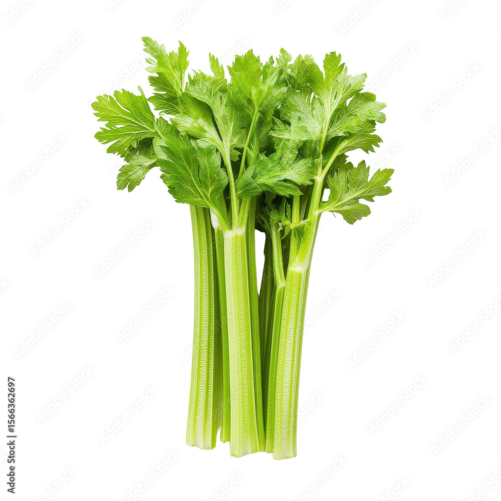 Poster fresh celery stalks arranged in a top view on a clean transparent background for culinary and health