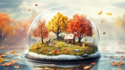 Autumnal miniature encased in glass sphere