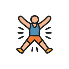 A cartoon figure is performing a jumping jack exercise with arms and legs outstretched.
