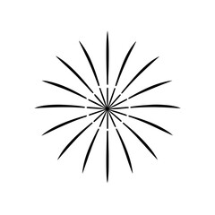 Obraz premium Black radial burst graphic on white background with radiating lines and central circle element