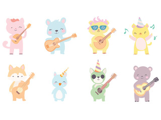Cute Cartoon Animals Playing Guitars and Celebrating Perfect for Children s Illustrations and Designs