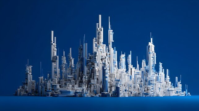 3D cityscape made from TMT bars on a blue background. Symbolizes strong, modern construction&mdash;ideal for steel branding, tourism,infrastructure and urban development visuals.
