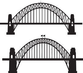 Sydney Harbour Bridge Vector Silhouette Icon – Australian Landmark Art, Steel Arch Bridge Illustration for Travel Decor, Design, and Infrastructure Themes