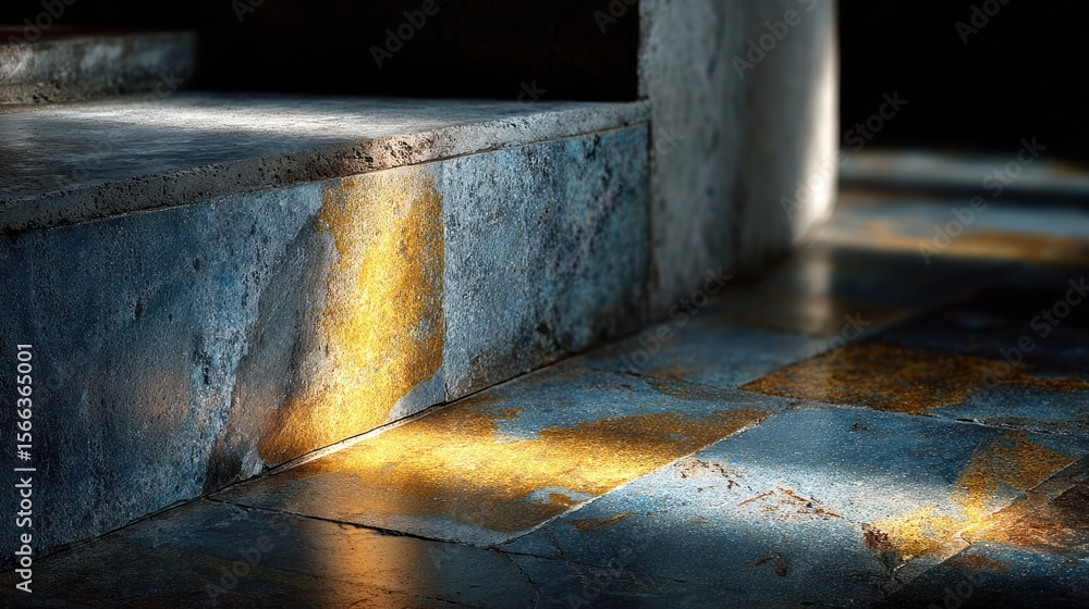 Aufkleber sunlit stone steps abstract background texture image