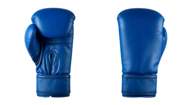 Blue boxing gloves in front and back view, mockup isolated on transparent background