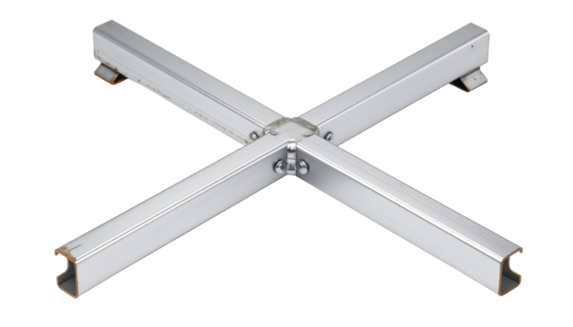 Scaffold cross brace in galvanized steel with rust marks isolated on a solid white background Png form