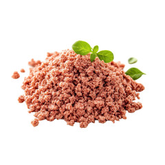 Ground meat in a neat pile showcasing its texture against a clean white backdrop, Ground meat isolated on white background