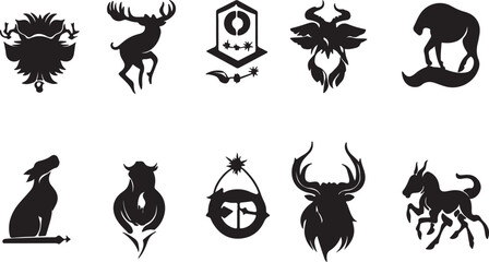 Fototapeta premium Black Animal Totem Vector Set