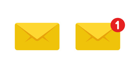 New message notification icon. Unread email symbol. Yellow envelope mail concept