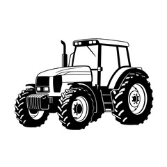 Obraz premium A monochromatic illustration of a tractor with large tires on a plain white background view from side