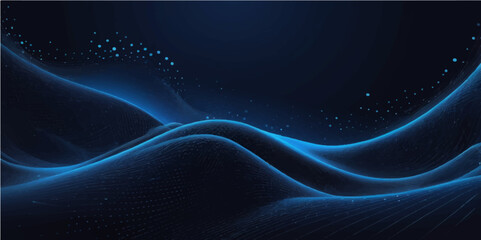 Abstract blue background with flowing light waves and fractal lines creates a dynamic digital art pattern