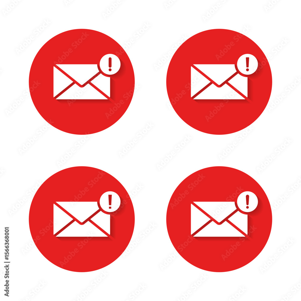 Poster email alert icon with exclamation mark. message envelope with warning notification and shadow