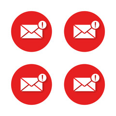 Email alert icon with exclamation mark. Message envelope with warning notification and shadow